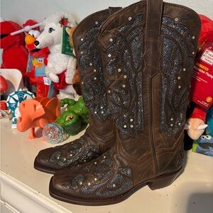 Elegant Brown and Silver Embellished Heeled Boots